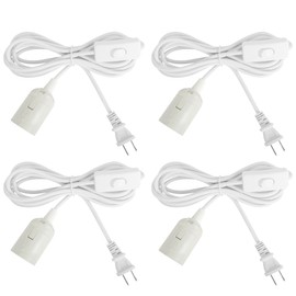 Jimosoon Light Bulb Socket with Cord - 10Ft Plug in Pendant Light Cord E26/E27 Hanging Lamp Socket with On/Off Switch, UL Extension Lantern Cable, White, 4 Pack