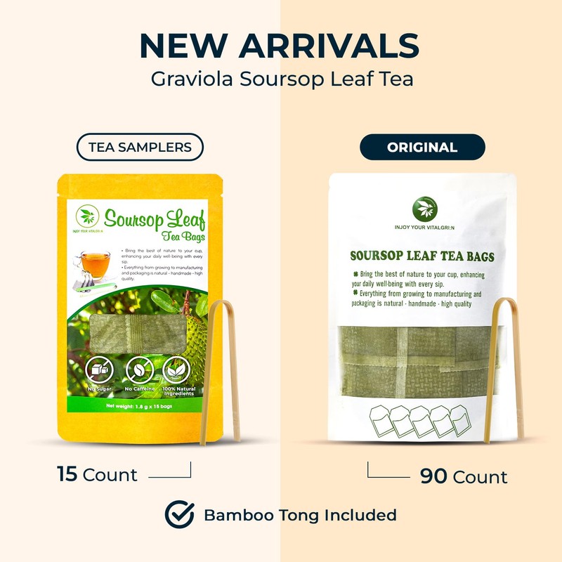 Soursop Graviola Leaf Tea Bags, 90 Count, Bamboo Tong Included,