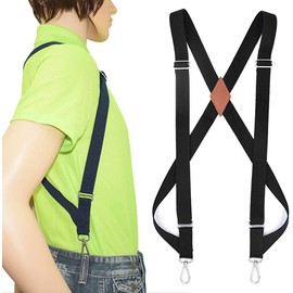 Galsawi Mens Elastic X Back Style Suspenders Adjustable Side Clip Suspenders with Swivel Hooks, Black, One Size