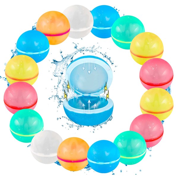 SOPPYCID 16 Pcs Reusable Water Balloons, Easy Quick Fill & Self-Sealing Water Bombs, Soft Silicone Water Splash Ball, Magnetic Water Ball for Outdoor Games, Summer Toy
