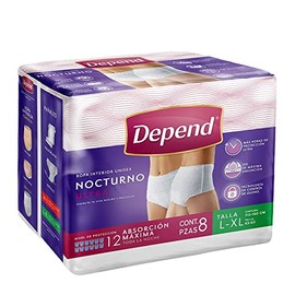 Depend Ropa Interior Nocturno Desechable para Incontinencia, Talla L-XL, Unisex, Paquete con 8 Piezas, máxima absorción y más horas de protección