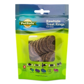 PetSafe Natural Rawhide Rings – Dog Toy Treat Ring Refills for Busy Buddy Dog Toys – Original Flavor – Small, Size A – 16 Rings