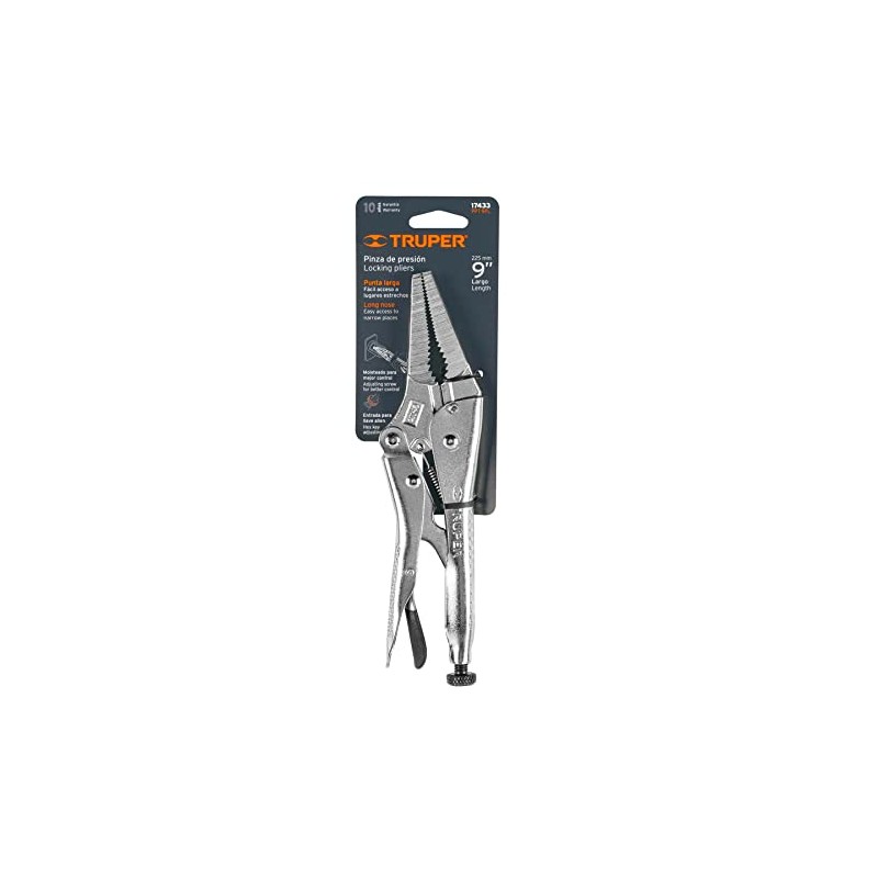 Truper PPT-9PL, Pinza de presión, punta larga, 9"