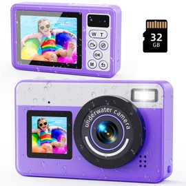 Digital Camera, 10 ft Underwater Camera with 32 GB, 2.8 Inch Dual Camera, Waterproof Portable Compact Camera, 18X Digital Zoom for Children, Teenagers, Beginners, Adults