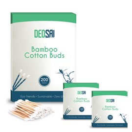 200 Premium Bamboo Cotton Buds | 100% Biodegradable and Plastic Free Ear Buds Cotton | Great Alternative to Plastic Cotton Buds/Q Tips/Swabs/Earbuds (200 Count)