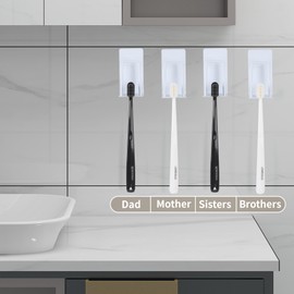 Yagoo 4 Pcs Adhesive Toothbrush Holders，304 Stainless Steel Toothbrush Holders Wall Mounted Electric Toothbrush Holder for Bathrooms Accessories (4, White)