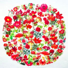 100 PCS Red Botanical Flower Stickers – Vintage Clear Scrapbooking Stickers for Journaling, Bullet Diary, Resin Crafts, Planner, Card Making – Aesthetic Red Floral Mushroom Fruit