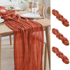 Asee'm 3PCS Table Runner Cheesecloth 10FT Terracotta Boho Gauze Fabric Rustic Sheer Cheese Cloth Runners for Wedding Bridal Shower Party