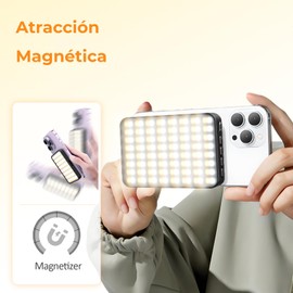MXNUP Luz para Celular con Clips Frontal y Trasero, 120 LED Aro de Luz Selfie con 3 Modos de Iluminación, 20 Efectos de Iluminación de escena, 2500k-9000K Regulable Luz de Relleno y 3000mAh Recargable