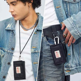 Rough Enough Kids Wallet for Boys Neck Lanyard Wallet with Zipper Coin Purse Card Holder Case Black Nylon