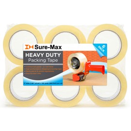Sure-Max 6 Rolls Heavy-Duty Shipping & Packing Tape (2" x 120 yard/360' Each) - Moving & Adhesive Carton Sealing - 2.7mil Clear