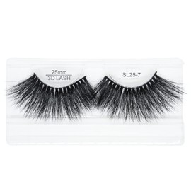 EyeLashes 100% Real Natural Mink 3D luxurious fluffy (25mm long) Real Mink Eyelashes Ella's Jar Hand-made Natural Long Cross False Lashes for Makeup 1 Pair Pack SLC-25-2 (SL25-7 3pack)