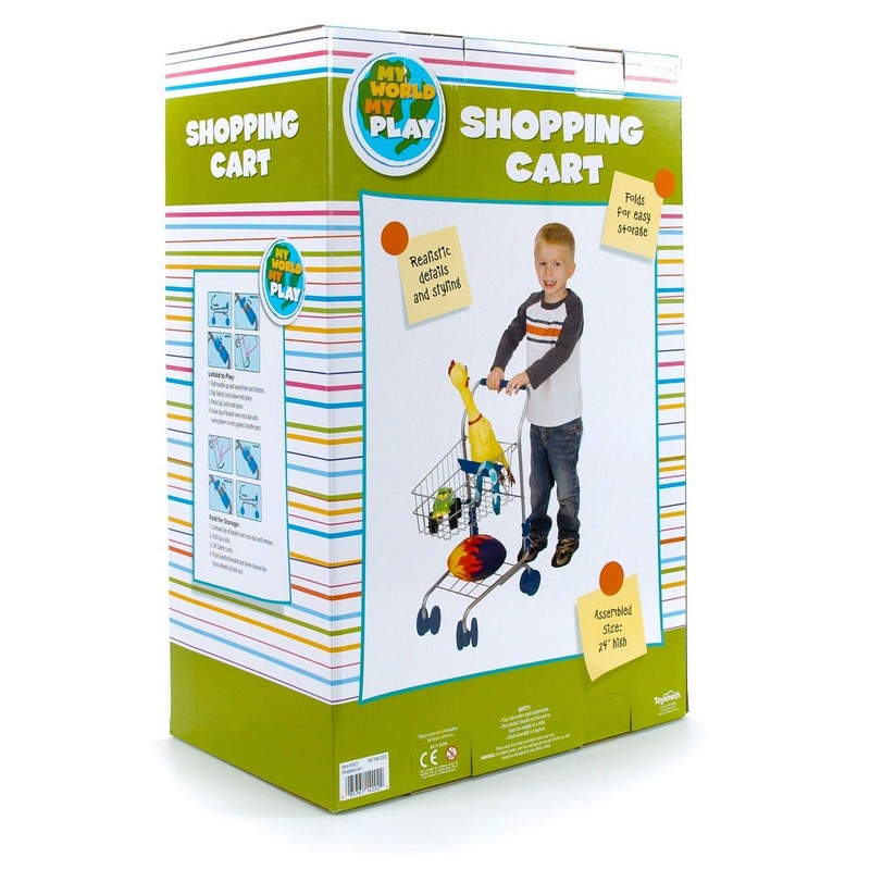 Toysmith Miniature Grocery Shopping Cart – Metal Pretend Trolley for