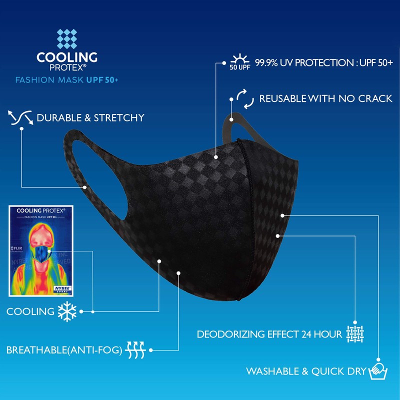 White Face Mask UPF 50, UV Sunblock Protective, Unisex, Washable,