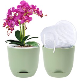 2 Pack Orchid Pots with Holes for Repotting, Double-Layer and Self Watering Orchid Pot with Good Air Circulation