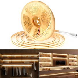 24 V COB LED Strip 10 m, Flexible CRI 90+ Warm White 3000 K Waterproof LED Strip High Brightness 6800 lm LED Strip Light for Cabinet Bedroom Kitchen Office DIY Lighting Projects