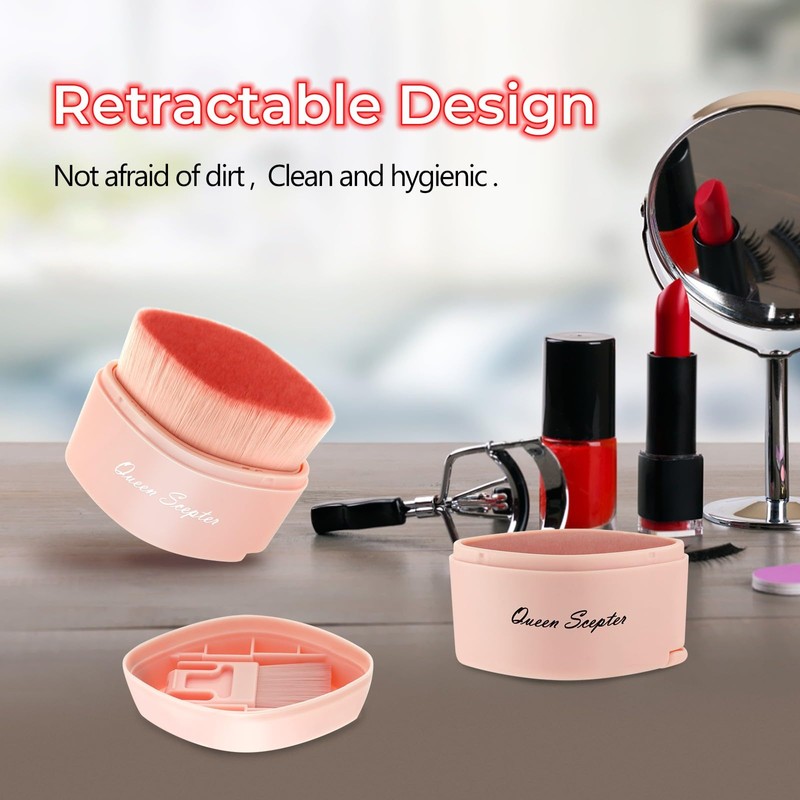 Retractable Flat Liquid Foundation Makeup Brush with Cover, Flat Top