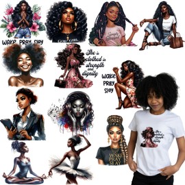 Dolmifapro Black Girl DTF Transfers Ready to Press, Women Iron on Transfer Paper, Iron on Decals for Clothing, DIY Bags, Vests, Heat Transfer Stickers (Black Girl)