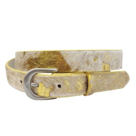 Axesoria Hot Trendy Leopard Leather Hair on Calf Belt with Brass Buckle (M, Gold Cow)