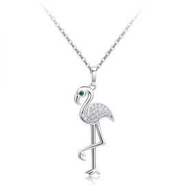 Dainty Flamingo CZ Pendant Necklace for Women Teen Girls Fashion Sterling Silver Plated Crystal Animal Charm Choker Necklaces Adjustable Chain Jewelry Christmas Thanksgiving Birthday Gifts Her Daughter 17.7", Metal, Cubic Zirconia