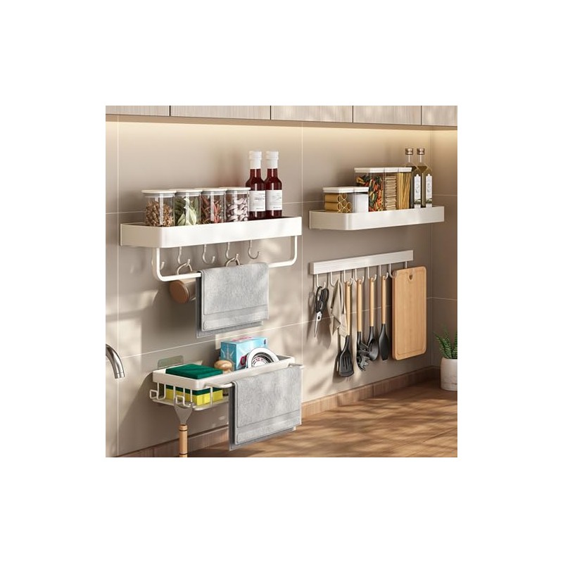 30 cm Hook Rail Kitchen Hanger for Kitchen Utensils, White