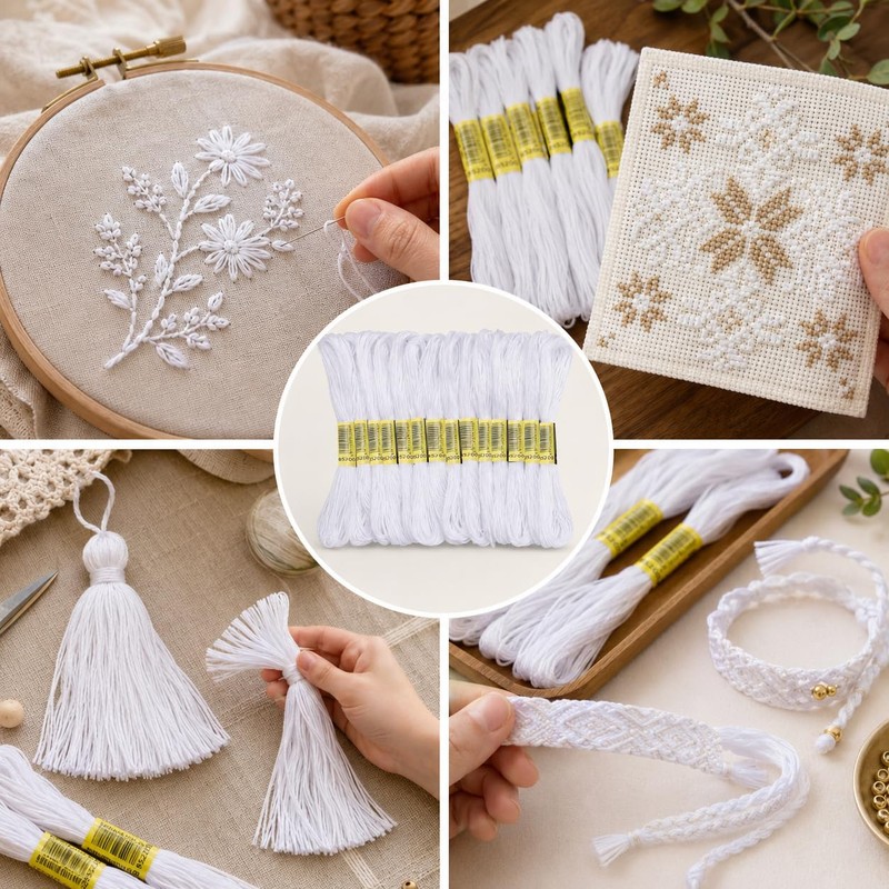 DONFORTLY Filo Ricamato Bianco 24 Pezzi, Set di Cotone e