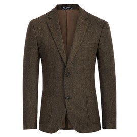 PJ PAUL JONES Mens Tweed Jackets Wool Blend British Sport Coats Vintage Herringbone Blazers Dark Brown