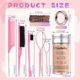 Hair Wax Stick Accessories, 50PCS U-shaped Hair Pins for Women, 50PCS Invisible Hair Net for Bun Styling Kit, Brown Bobby Pin for Kids, 3 Pcs Hair Brush for Girls, 2 Hair Loop Styling Tools