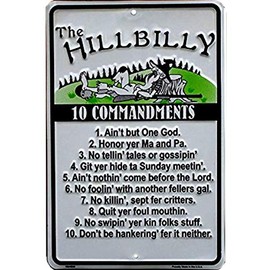 Signs 4 Fun Decorative Parking Sign | Hillbilly 10 Commandments | 8” x 12” | Embossed Aluminum Sign | Made in the USA | SPSHBC