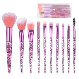 Brochas de maquillaje sintéticas de alta calidad para base, correctores, sombras de ojos, juego de brochas de maquillaje para difuminar la cara, juego de brochas de sombra de ojos con estuche de transporte transparente (rosa)