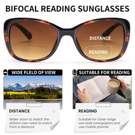 JM Women's Bifocal Reading Sunglasses, Vintage Reader Glasses UV Protection Outdoor Tortoise +4.0