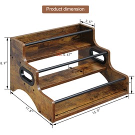 AT-VALY 3-Tier Spice Rack, Iron & MDF Kitchen Storage Shelf, Space-Saving Countertop Organizer for Spices, Herbs, Seasonings, Sturdy Stylish Condiment Holder (Rustic Brown)