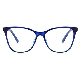 Anti Blue Light Blocking Fashion Glasses Slim Cat Eye For Women (Blue Frame + Clear Lens)