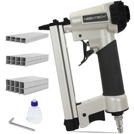 KEENTECH Pneumatic Staple Gun 21 Gauge, Air Upholstery Stapler with 3000pcs 1/2" Crown Staples 1/4"-5/8", Ready-to-Use Pneumatic Nail Gun Tool Set with Safety Trigger for Wood Furniture Fabric Leather