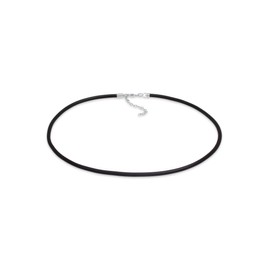 Nenalina 803003-042 Women's Rubber Necklace Black 42 cm + 5 cm Extension with Lobster Claw Clasp Jewellery Made of 925 Sterling Silver, Rubber, No Gemstone