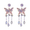 Kercisbeauty Rhinestones Pink Butterfly Earrings with Crystal Fringe Tassels Earrings