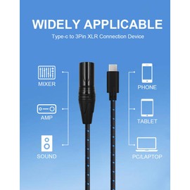 Earmax USB C to XLR Male OFC Audio Output Cable 9.8ft, Type C to XLR 3Pin Nylon Adapter Compatible with Audio Speaker Amplifier Mixing Console Mobile Phone PC Laptop Tablet
