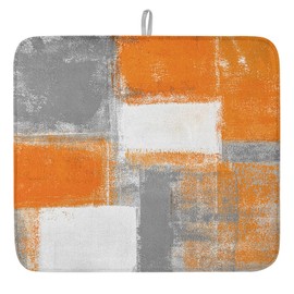 Debedcor Burnt Orange Dish Drying Mat for Kitchen Counter, Grey Geometric Color Block Microfiber Rack Pads, Modern Oil Painting Abstract Art Absorbent Dish Bottle Drying Mat, 16 Inch x 18 Inch