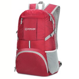 ZOMAKE Lightweight Packable Backpack 35L - Light Foldable Backpacks Water Resistant Collapsible Hiking Backpack - Compact Folding Day Pack for Travel Camping(Red)