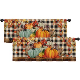 Nesphy Valances for Windows, 2 Pack, 52x18 Inch, Pumpkins Plaid