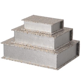 White Set of 3 Velvet Vintage Storage Wooden Antique Classic Decorative Book Box Holder