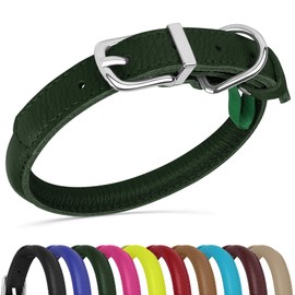 OOPSDOGGY Rolled Leather Dog Collar Soft Collar for Small Medium Large Dogs Puppy (Green, M, 12"-15")