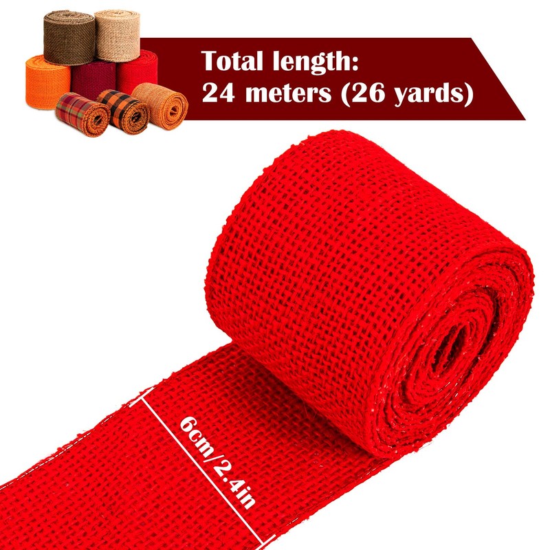 Whaline 8 Burlap Ribbon Roll - Assorted Fall Wired Wrapping,