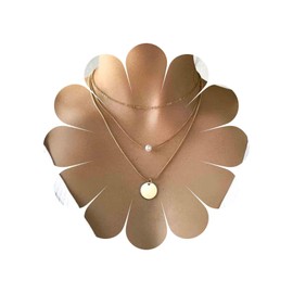 Allereya Vintage Layered Pearl Coin Necklace Gold Pearl Pendant Necklace Bohemia Layering Disc Necklace Choker Magic Chain Necklace Jewellery for Women and Girls