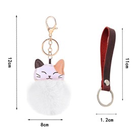Qiwenr Plush Ball Keyring, Red + White Plush Keyring