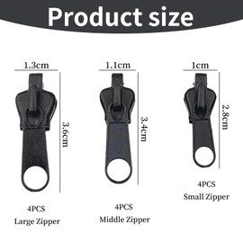 Pack of 12 zip zippers, zip replacement, repair for repair kit, zips, removable, pull set, universal, zip repair kit, zip slider