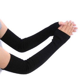1 Pair Long Fingerless Gloves Winter Knit Elbow Length Warmer Pair Black Fashion Mitten Knit Crochet Gloves