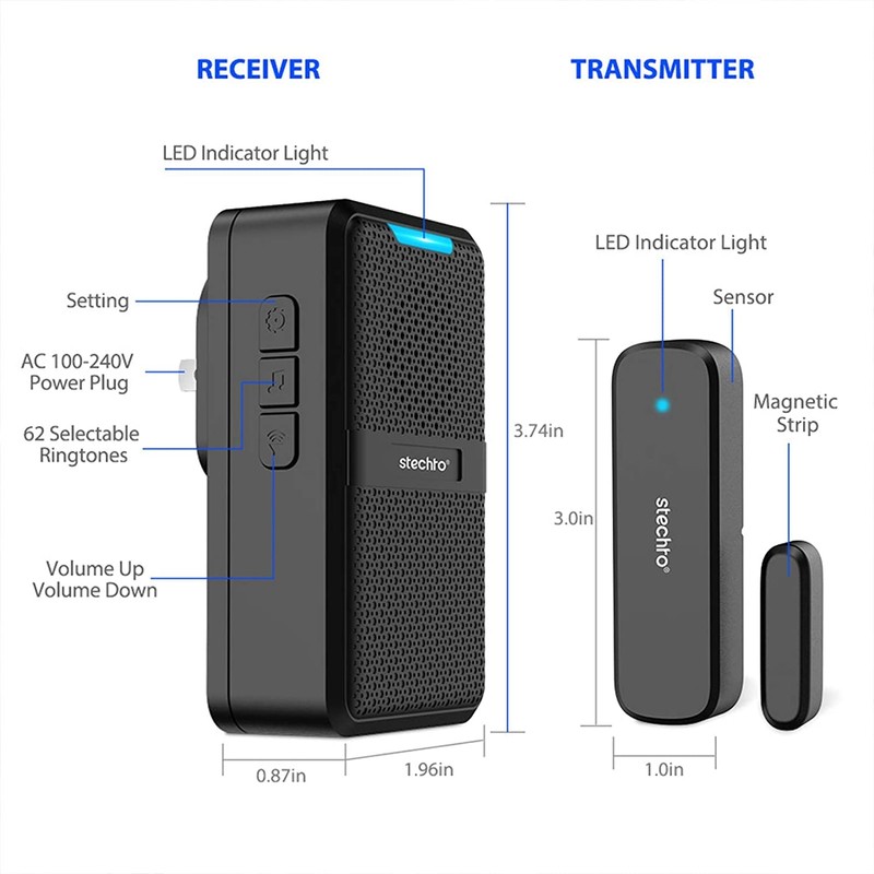 STECHRO Door Chime, 600ft Range 1 Magnetic Door Alarm Sensor