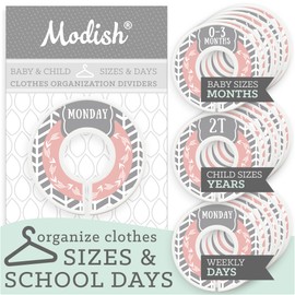 Days of The Week School Clothes Organizer, Weekly Monday through Friday Kids Closet Organization, Modish Labels Hanging Dividers Sort Sizes & Days, Girl Pink Gray Boho Woodland Adventure Arrows Decor