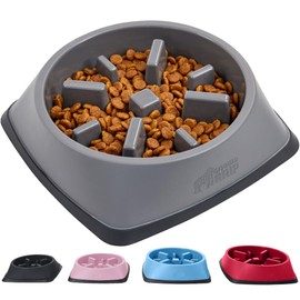 Gorilla Grip Slow Feeder Dog and Cat Bowls, Interactive Puzzle Toy for Dogs and Cats Food Training, Keeps Pets Busy and Prevents Puppy Overeating, Large, Small Breeds, 100% BPA Free, 4 Cup Gray